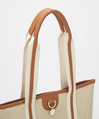 TOPKAPI 【TREASURE TOPKAPI】レザーコンビ ストライプハンドル スリム トートバッグ　A4 / 軽量 キャメル