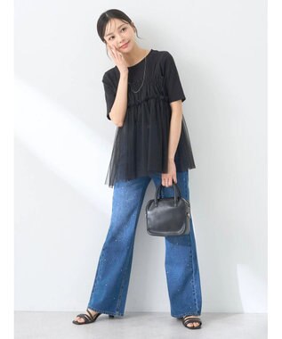 earth music&ecology ラインストーンフレアデニムパンツ Medium Indigo