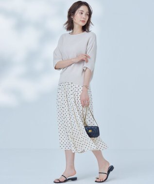 組曲 S 【WEB限定】コットンポリエステル5分袖リラクシー ニット グレージュ系