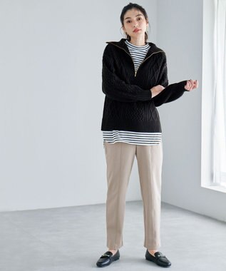 ANY モックネックプルオーバー ボーダー