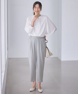 ANY イージーケアライトストレッチテーパードパンツ ライトグレー