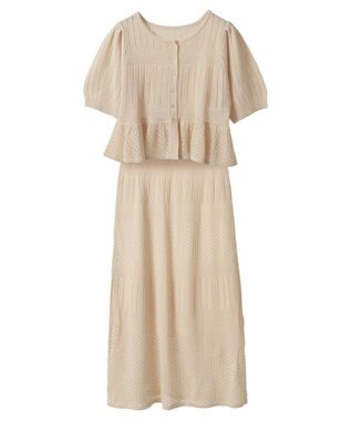 earth music&ecology ＳＥＴ２点レース編みペプラムカーデ＋スカート Light Beige
