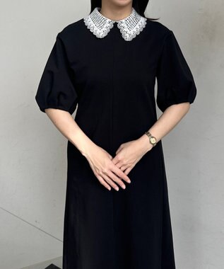 組曲 【2WAY】レース襟フレンチテリー ワンピース ブラック系