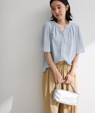 Green Parks 袖プリーツブラウス Blue Gray