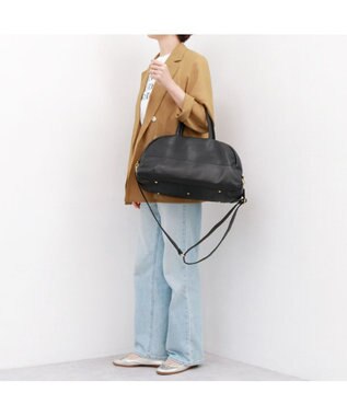 UNBILLION ペルケ perche / ガーメントレザー・サスティナブル2wayハーフムーンボストン ブラック