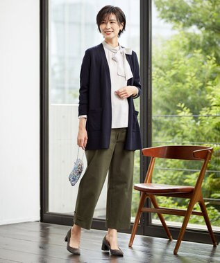 J.PRESS LADIES 【洗える】サテンストレッチプレミアムピーチ ベイカー パンツ カーキ系