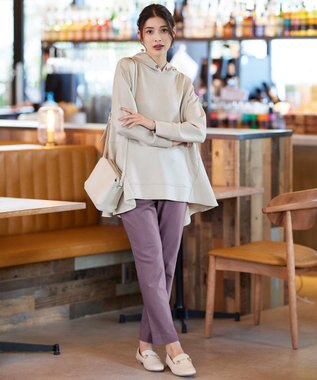 Tiaclasse 【洗える】裏起毛ストレッチテーパードパンツ パープル