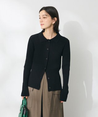 CRAFT STANDARD BOUTIQUE 襟付きニットコンパクトカーディガン Black