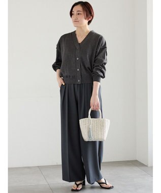 Te chichi 14G綿ポリVネックカーディガン チャコールグレー