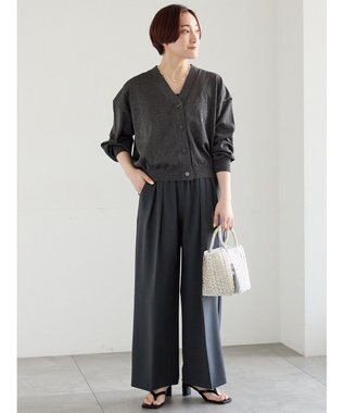 Te chichi 14G綿ポリVネックカーディガン チャコールグレー