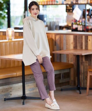 Tiaclasse 【洗える】裏起毛ストレッチテーパードパンツ パープル