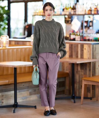 Tiaclasse 【洗える】裏起毛ストレッチテーパードパンツ パープル