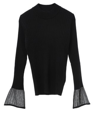 earth music&ecology シアースリーブリブハイネックプルオーバー Black