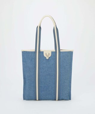 TOPKAPI 【TREASURE TOPKAPI】レザーコンビ ストライプハンドル スリム トートバッグ　A4 / 軽量 ブルー