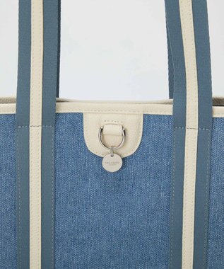 TOPKAPI 【TREASURE TOPKAPI】レザーコンビ ストライプハンドル スリム トートバッグ　A4 / 軽量 ブルー