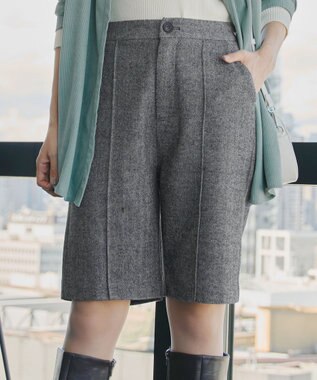 Tiaclasse 【洗える】ウール調キュロットパンツ チャコールグレー