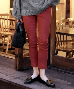 Tiaclasse 【洗える】裏起毛ストレッチテーパードパンツ レッド
