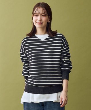 ANY 【8色展開】Vネックデイリーニット チャコール×オフ