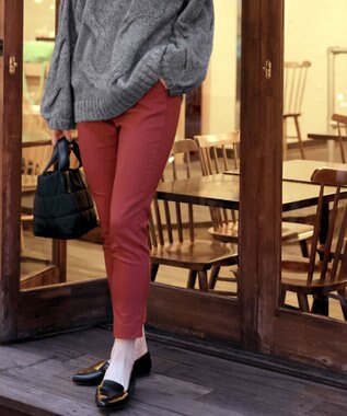 Tiaclasse 【洗える】裏起毛ストレッチテーパードパンツ レッド