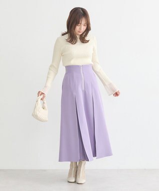 earth music&ecology シアースリーブリブハイネックプルオーバー Ivory