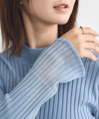 earth music&ecology シアースリーブリブハイネックプルオーバー Sax