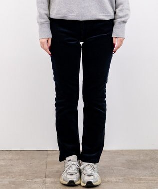 caqu スリムストレート 裏起毛コーデュロイパンツ navy