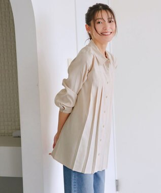 Tiaclasse L 【洗える】ピーチスキンプリーツシャツチュニック エクリュ