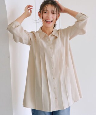 Tiaclasse L 【洗える】ピーチスキンプリーツシャツチュニック エクリュ