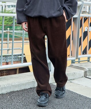 WEGO 【ウエストゴム/ユニセックス着用ITEM】コーデュロイイージーストレートパンツ ダークブラウン
