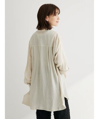 Green Parks バンドカラーシアーシャツ Gray Beige