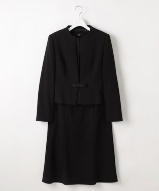 自由区 FORMAL 【ウォッシャブル対応】ドビーボーダーリボン ジャケット+ワンピース ブラック系