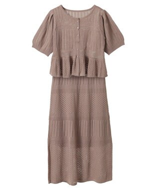 earth music&ecology ＳＥＴ２点レース編みペプラムカーデ＋スカート Pink Beige