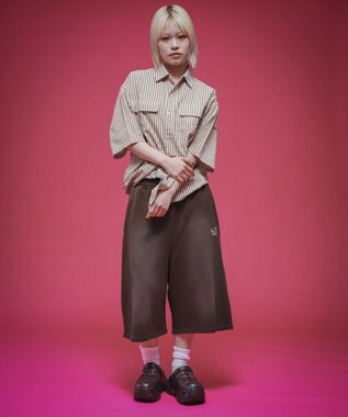 WEGO 【ユニセックス着用ITEM/ウエストゴム】ダメージアップリケショートパンツ ブラウン