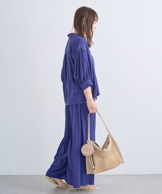 Green Parks 接触冷感シルキータッチローンオープンカラーシャツ Blue