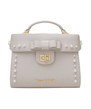 Maison de FLEUR フロントリボントップハンドルバッグ Grayish Pink
