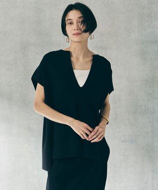 UNFILO L 【WEB限定カラー】スゴ機能美ニット キーネック ジレ ブラック