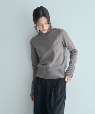 YECCA VECCA 袖口釦リブMIXニット Dark Beige