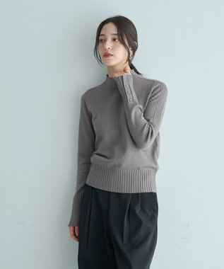 YECCA VECCA 袖口釦リブMIXニット Dark Beige