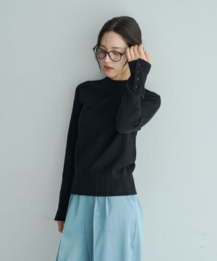 YECCA VECCA 袖口釦リブMIXニット Black