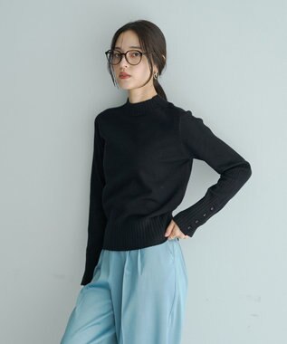 YECCA VECCA 袖口釦リブMIXニット Black