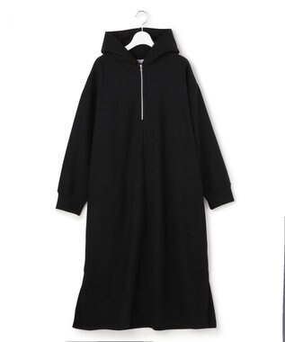 J.PRESS YORK STREET 【WOMEN】ウールライクジャージー フーデットロング ワンピース ブラック系