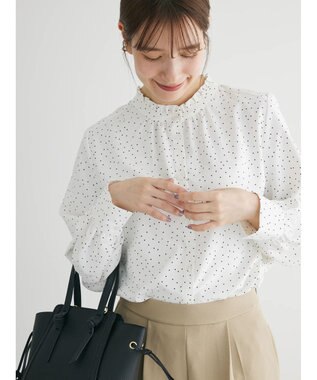 Green Parks ＢＰ　ケア楽　スタンドフリルブラウス Dot