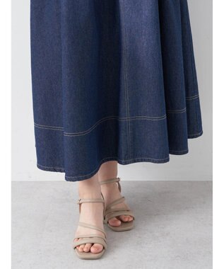 earth music&ecology フロントジップタックフレアスカート Indigo