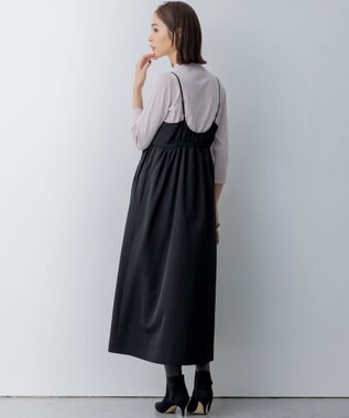 組曲 S 【洗える】タフタギャザーキャミソールワンピース ブラック系