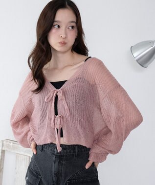 WEGO 【25年秋冬新作】モヘアタッチ2WAYリボンカーデ ライトピンク