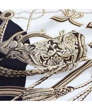 Marca ＜春の新作！＞【伝統横濱スカーフ】ビッグタッセル&鞍（FET-056） 小判 シルクツイル スカーフ ベージュxブラック