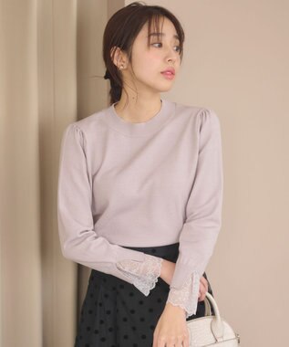 Feroux レースコンビ ニット グレイッシュピンク系