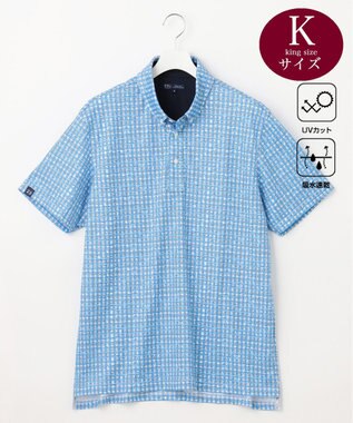 23区GOLF 【MEN/キングサイズ】【UVケア/吸水速乾】ギンガムチェックロゴ 半袖ポロシャツ スカイブルー系3