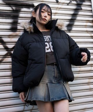 WEGO 3WAYファーフードパファーブルゾン ブラック