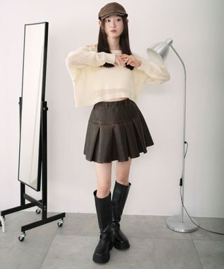 WEGO 【XS～Mサイズ】ヴィンテージライクPUプリーツスカパン ブラウン